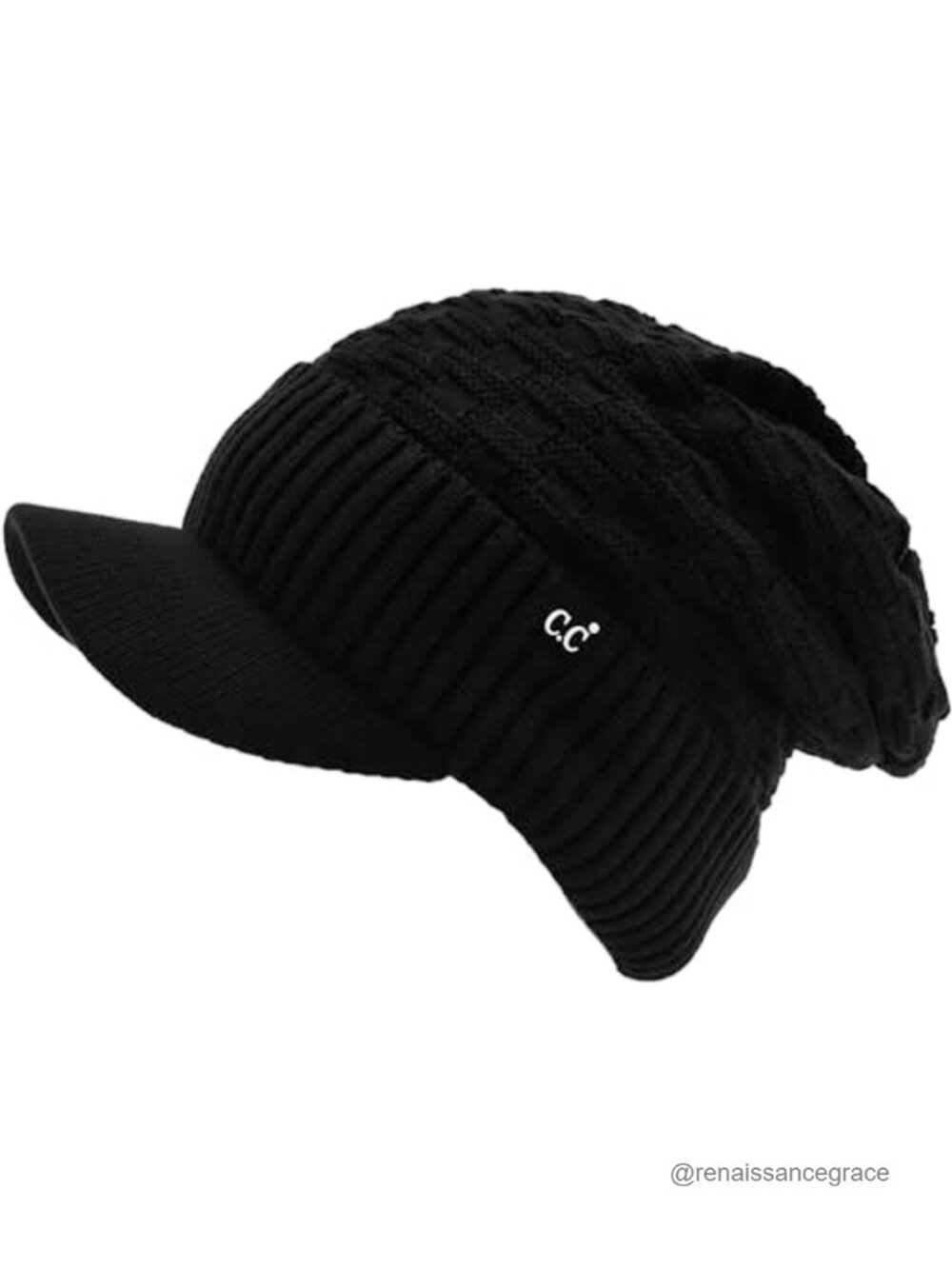 Fuzzy Fleece Lined Oversized Chunky Slouchy Knit Beanie Hat with Visor Brim
